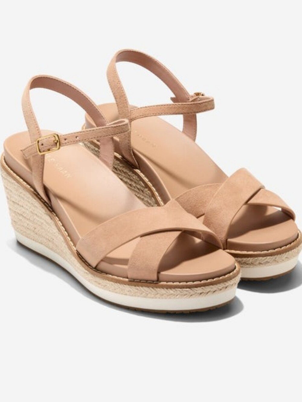 Cole Haan Sandals Womens 7 Tan Sesame CloudFeel Espadrille Wedge Comfort Boho - Picture 1 of 10